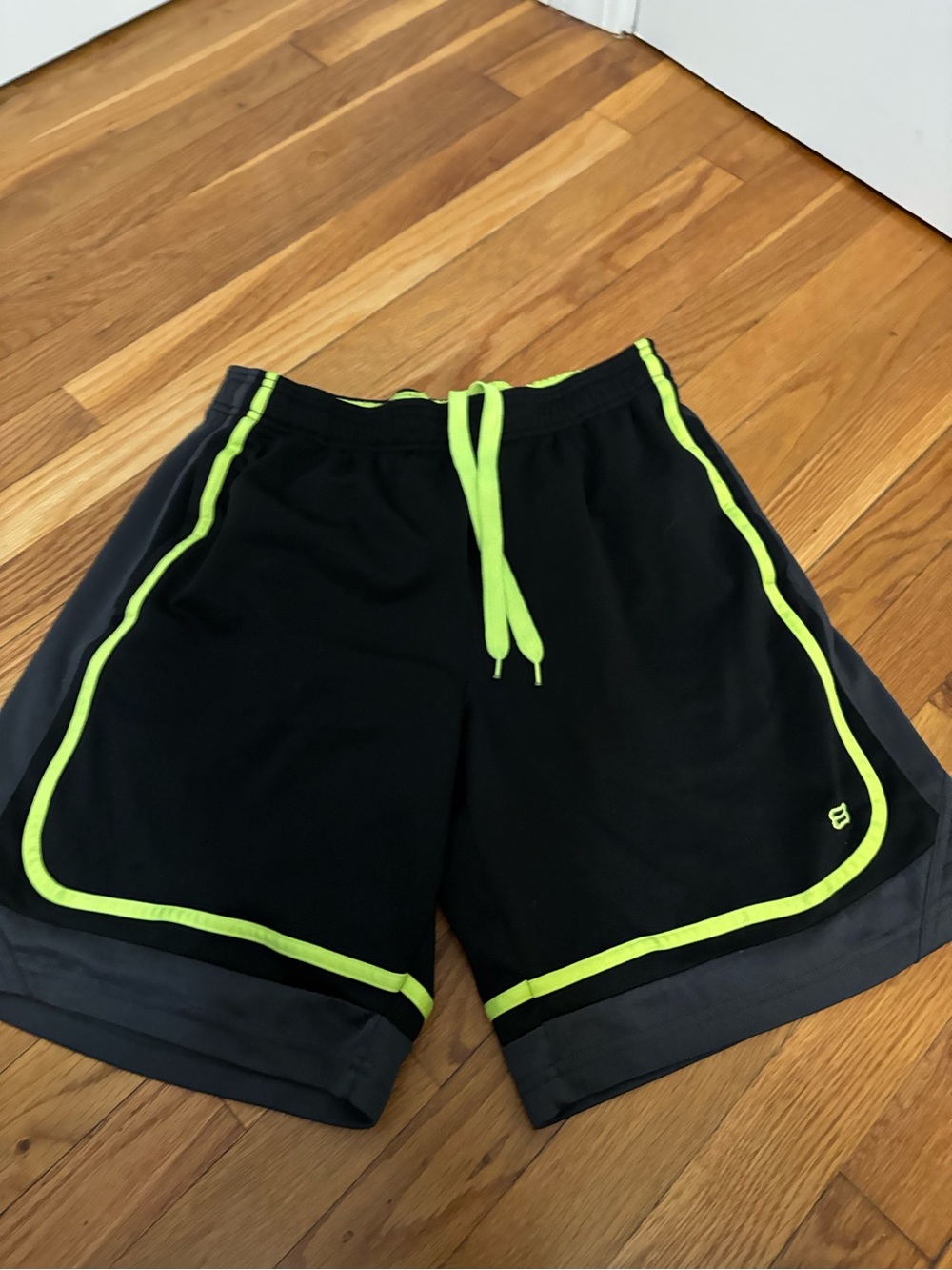 Black Athletic Shorts with Neon Green Trim
